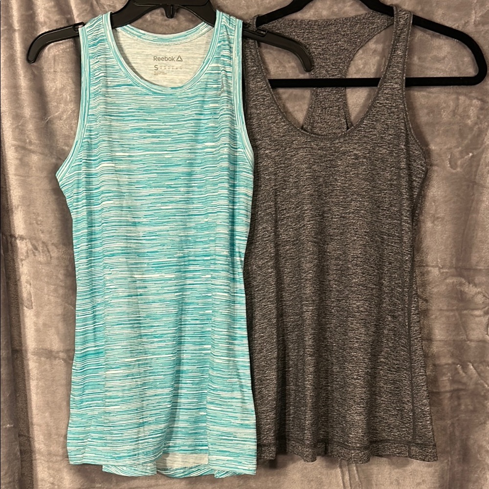 Lululemon Gray & Reebok Blue Fitted Sleeveless Tank Tops Set Bundle Lot